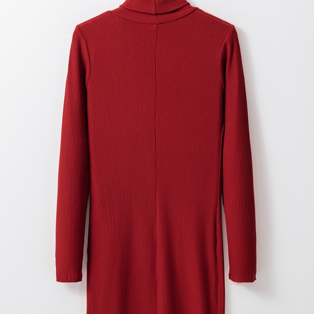 CLEARANCE 1 LEFT!! Racing Red Ribbed Knit Long Sleeve High Neck Mini Dress - Picture 8 of 13